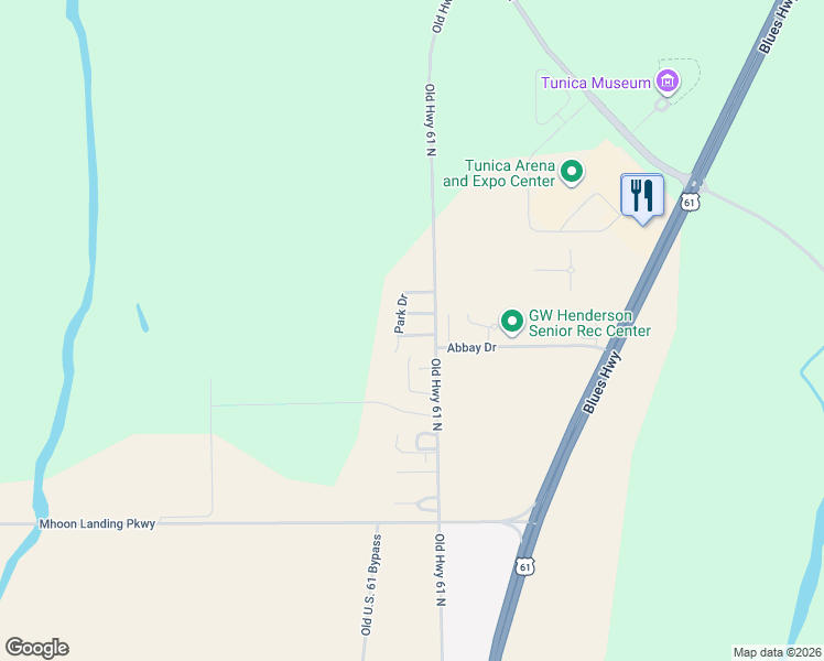 map of restaurants, bars, coffee shops, grocery stores, and more near 1027 Branford Street in Tunica