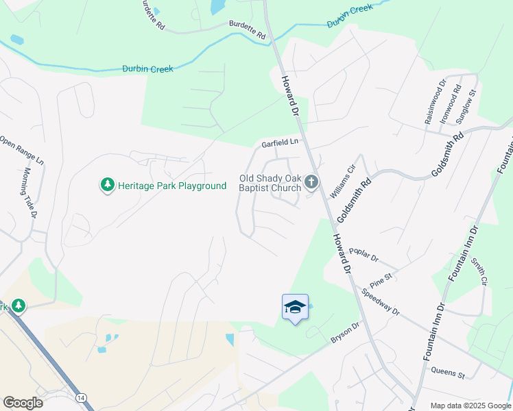 map of restaurants, bars, coffee shops, grocery stores, and more near 1 Howards End Court in Simpsonville