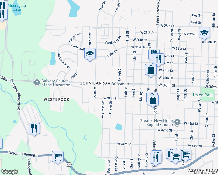 map of restaurants, bars, coffee shops, grocery stores, and more near 3609 Weldon Avenue in Little Rock