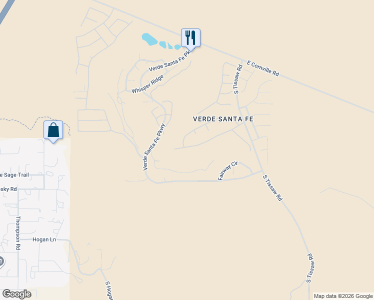 map of restaurants, bars, coffee shops, grocery stores, and more near 5695 East la Privada Drive in Cornville