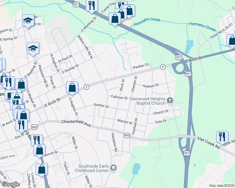 map of restaurants, bars, coffee shops, grocery stores, and more near 313 Rock Street in Lancaster