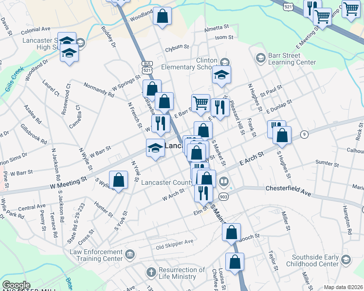 map of restaurants, bars, coffee shops, grocery stores, and more near in Lancaster