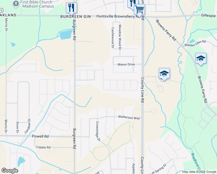 map of restaurants, bars, coffee shops, grocery stores, and more near 103 Knollcrest Drive in Madison