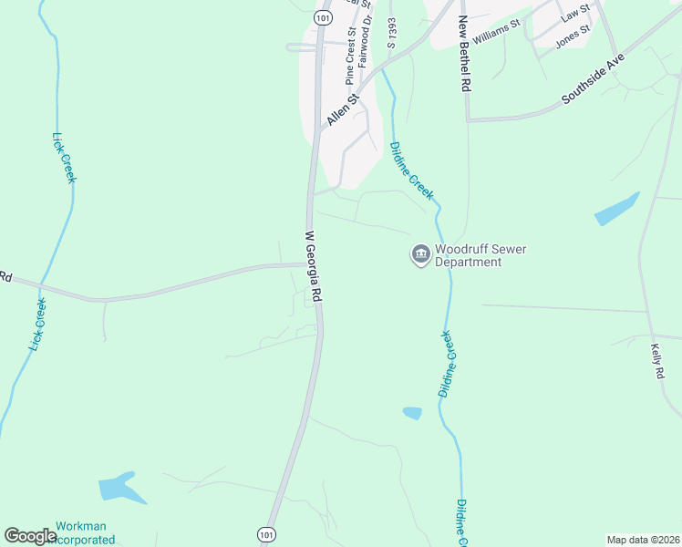 map of restaurants, bars, coffee shops, grocery stores, and more near 1650 West Georgia Road in Woodruff