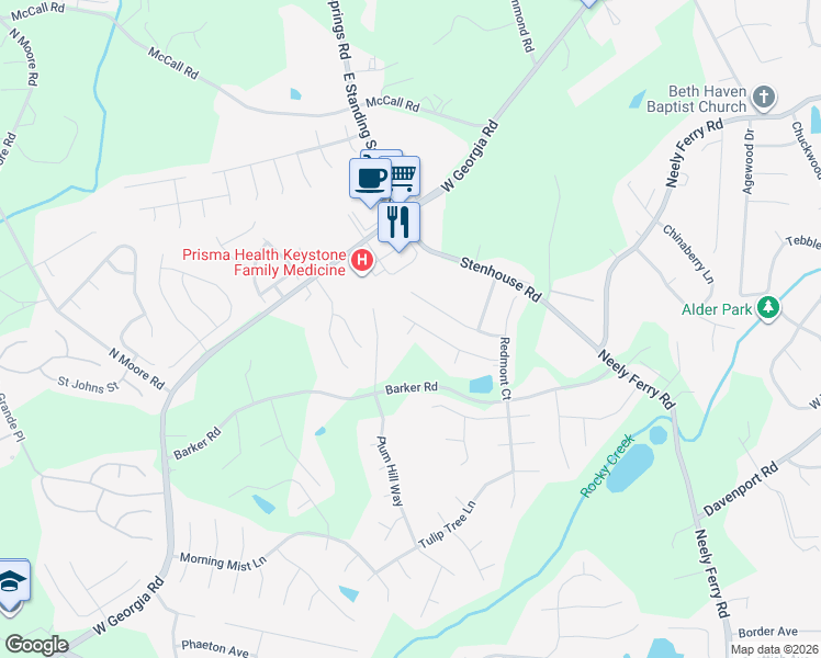map of restaurants, bars, coffee shops, grocery stores, and more near 134 Barker Road in Simpsonville