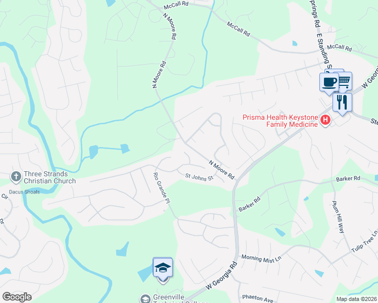 map of restaurants, bars, coffee shops, grocery stores, and more near 14 Suwannee Court in Simpsonville