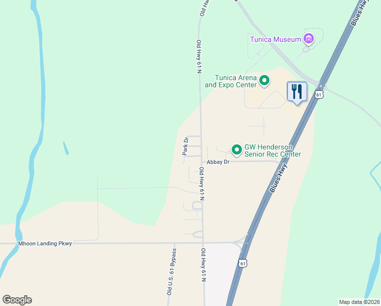 map of restaurants, bars, coffee shops, grocery stores, and more near 1027 Branford Street in Tunica