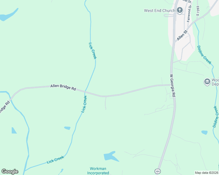 map of restaurants, bars, coffee shops, grocery stores, and more near 320 Allen Bridge Road in Woodruff