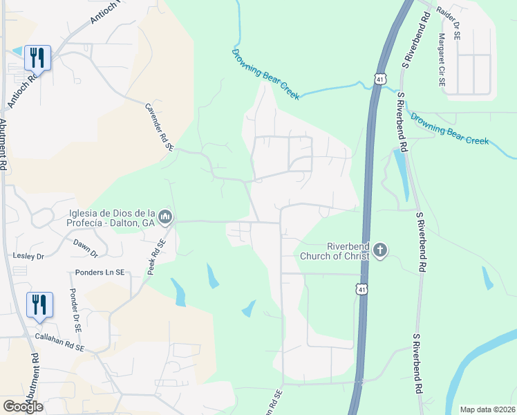 map of restaurants, bars, coffee shops, grocery stores, and more near 981 Cavender Road Southeast in Dalton