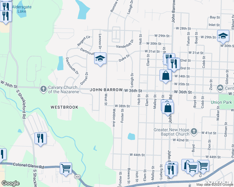 map of restaurants, bars, coffee shops, grocery stores, and more near 3609 Weldon Ave in Little Rock