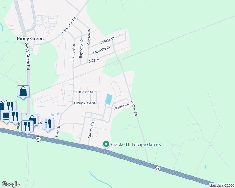 map of restaurants, bars, coffee shops, grocery stores, and more near 682 Chipmunk Lane in Piney Green