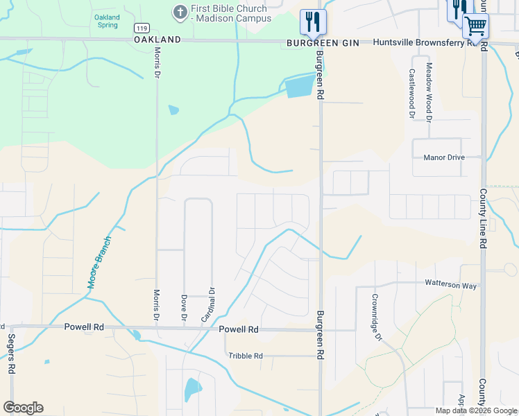 map of restaurants, bars, coffee shops, grocery stores, and more near 100 Native Dancer in Madison