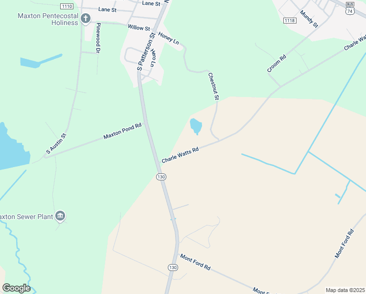 map of restaurants, bars, coffee shops, grocery stores, and more near 1154 Charlie Watts Road in Maxton