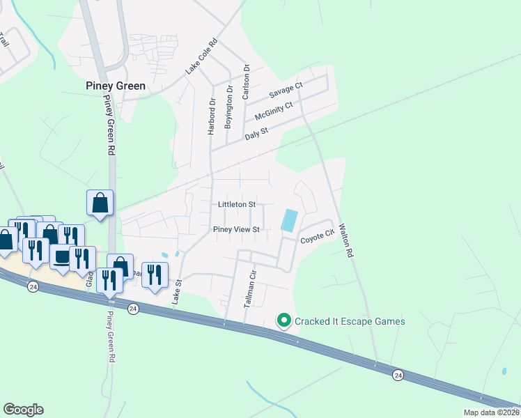 map of restaurants, bars, coffee shops, grocery stores, and more near 1212 12th Street in Piney Green