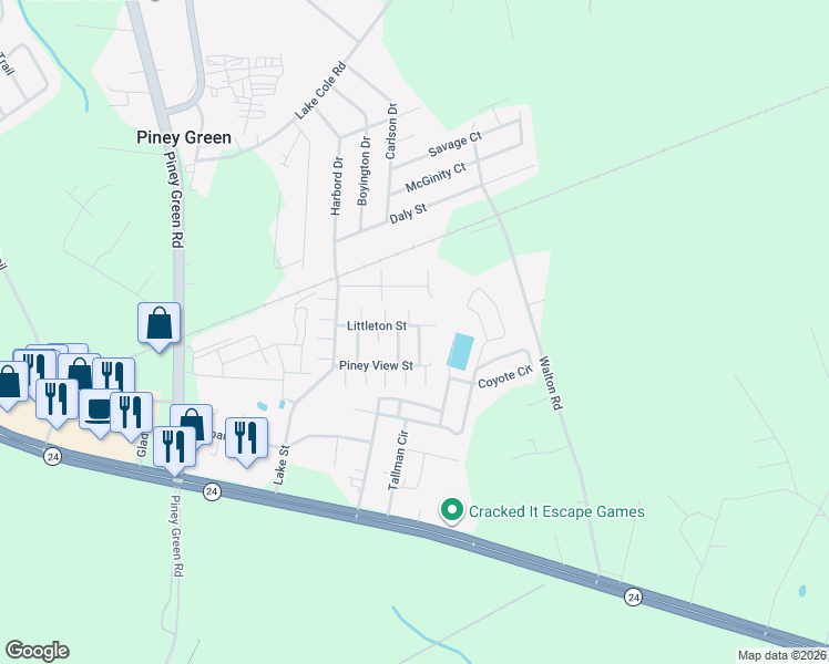 map of restaurants, bars, coffee shops, grocery stores, and more near 1212 12th Street in Piney Green