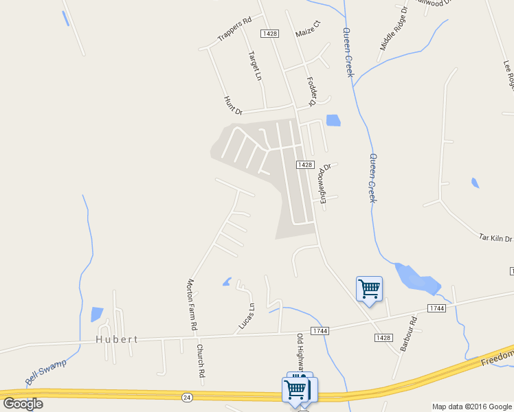 map of restaurants, bars, coffee shops, grocery stores, and more near 202 East Meetinghouse Drive in Hubert