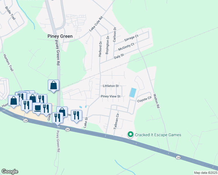 map of restaurants, bars, coffee shops, grocery stores, and more near 1100 11th Street in Piney Green