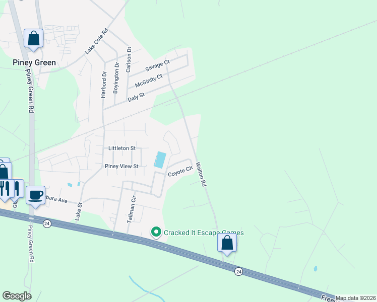map of restaurants, bars, coffee shops, grocery stores, and more near 217 Walton Road in Piney Green