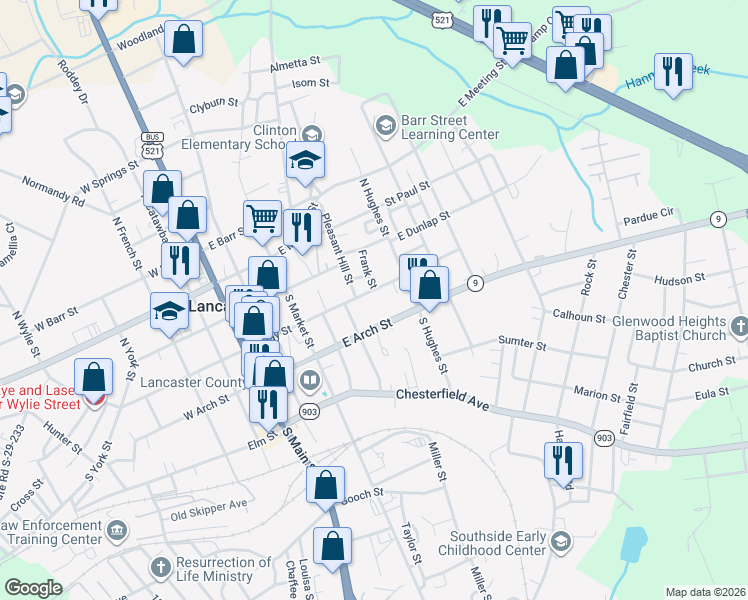 map of restaurants, bars, coffee shops, grocery stores, and more near 409 East Gay Street in Lancaster