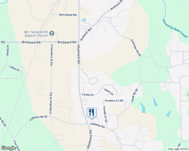map of restaurants, bars, coffee shops, grocery stores, and more near 326 Sycamore Circle in Dalton