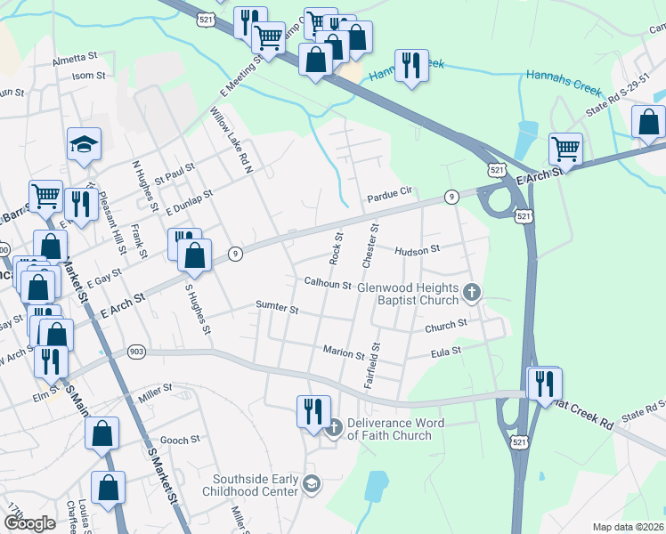 map of restaurants, bars, coffee shops, grocery stores, and more near 313 Rock Street in Lancaster