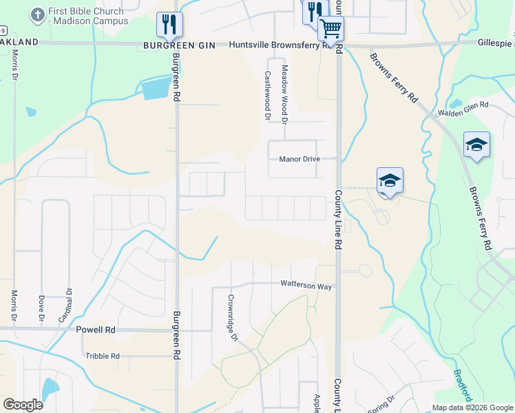map of restaurants, bars, coffee shops, grocery stores, and more near 103 Knollcrest Drive in Madison
