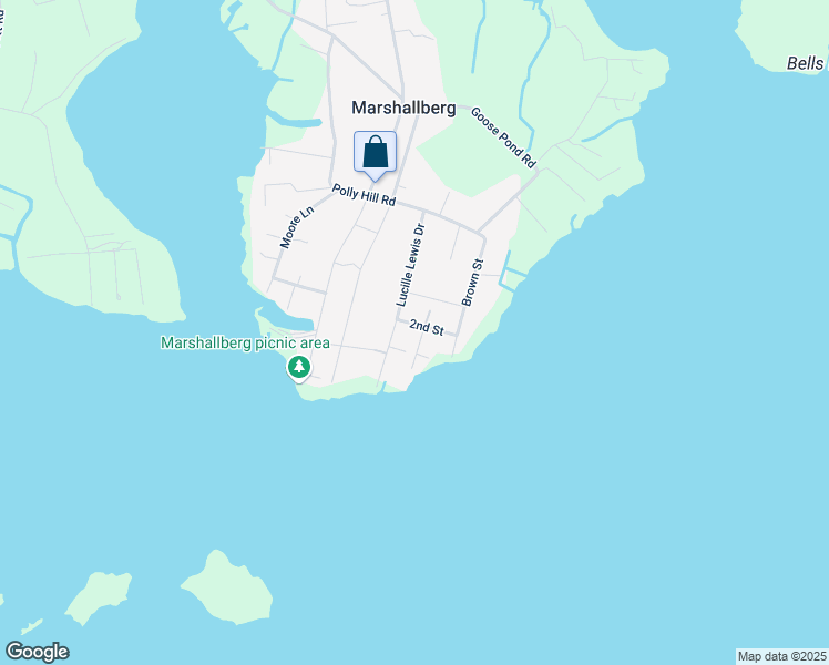 map of restaurants, bars, coffee shops, grocery stores, and more near 118 2nd Street in Marshallberg