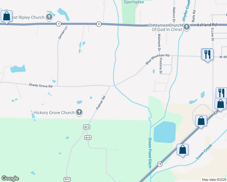 map of restaurants, bars, coffee shops, grocery stores, and more near 791 Blue Mountain Road in Ripley