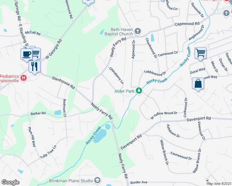 map of restaurants, bars, coffee shops, grocery stores, and more near 120 Boxelder Lane in Simpsonville