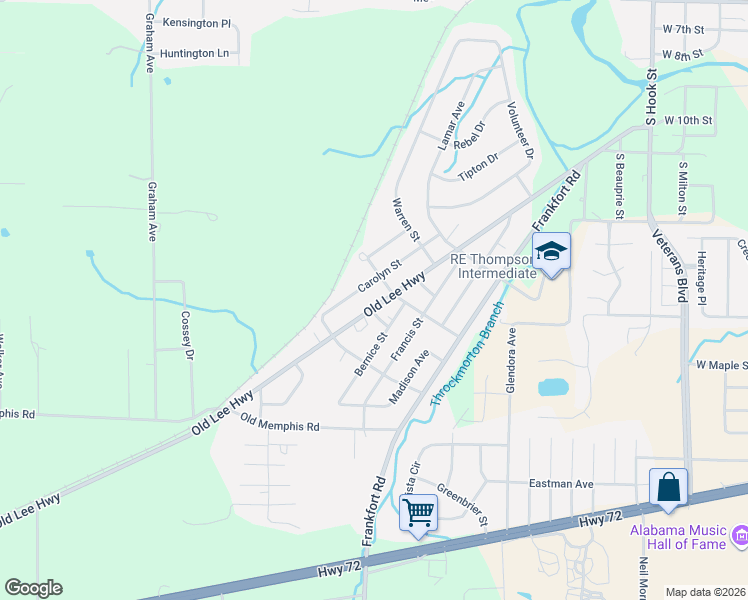 map of restaurants, bars, coffee shops, grocery stores, and more near 1008-1010 Old Lee Highway in Tuscumbia