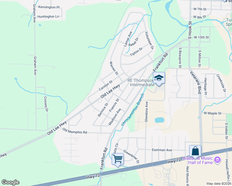 map of restaurants, bars, coffee shops, grocery stores, and more near 933 Old Lee Highway in Tuscumbia