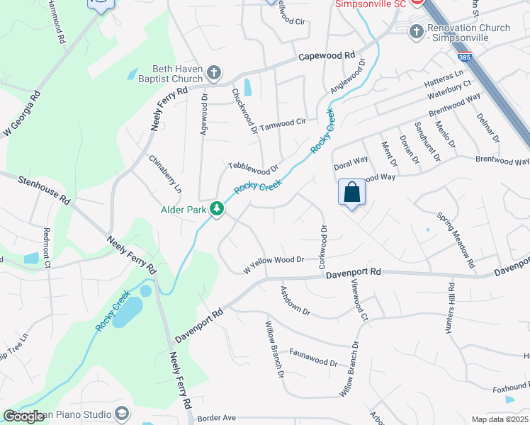 map of restaurants, bars, coffee shops, grocery stores, and more near 1306 East Yellow Wood Drive in Simpsonville