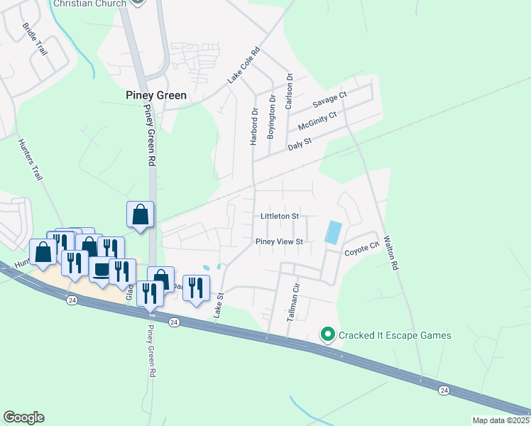 map of restaurants, bars, coffee shops, grocery stores, and more near 1100 11th Street in Piney Green