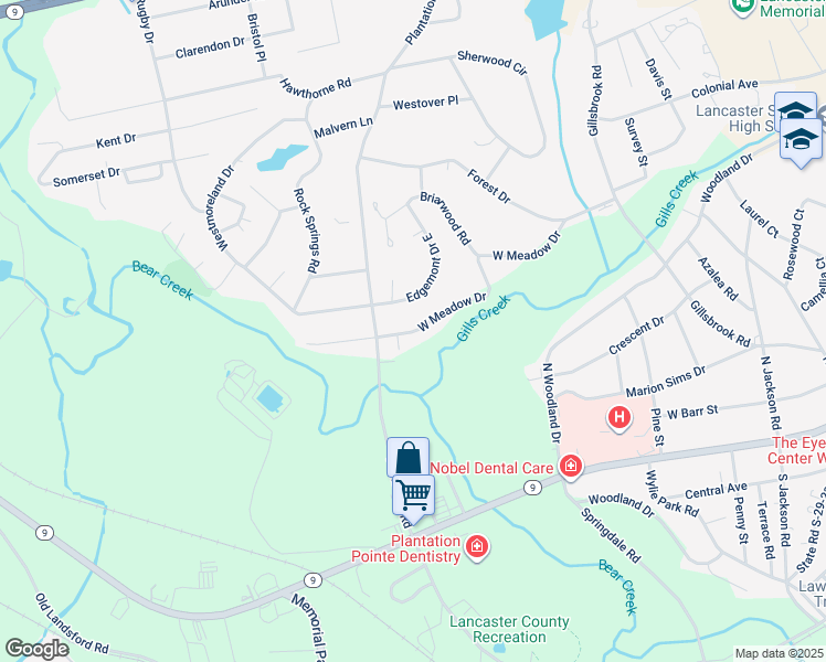 map of restaurants, bars, coffee shops, grocery stores, and more near 1033 West Meadow Drive in Lancaster