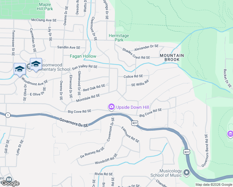 map of restaurants, bars, coffee shops, grocery stores, and more near 1708 Wilma Circle Southeast in Huntsville