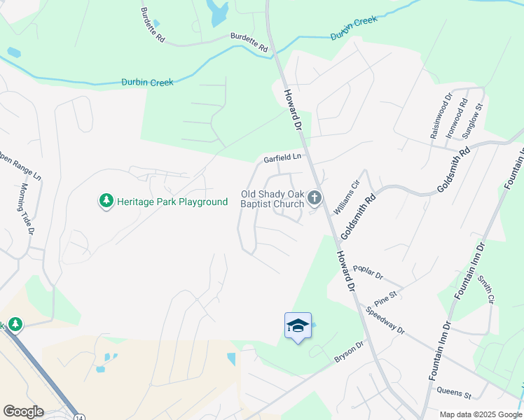 map of restaurants, bars, coffee shops, grocery stores, and more near 1 Howards End Court in Simpsonville