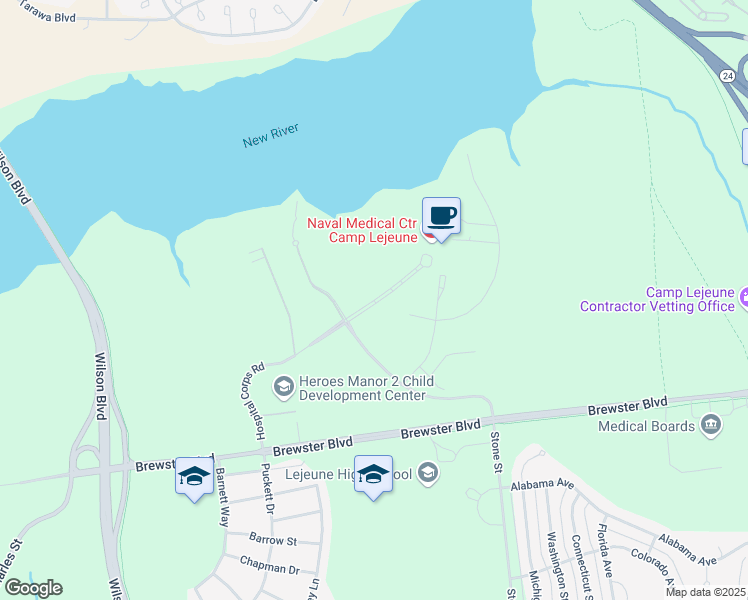 map of restaurants, bars, coffee shops, grocery stores, and more near Hospital Corps Boulevard in Jacksonville