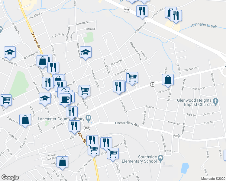 map of restaurants, bars, coffee shops, grocery stores, and more near 419 East Gay Street in Lancaster