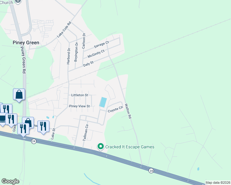 map of restaurants, bars, coffee shops, grocery stores, and more near 217 Walton Road in Piney Green