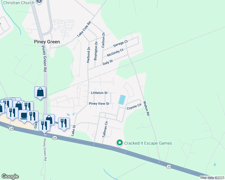 map of restaurants, bars, coffee shops, grocery stores, and more near 141 Littleton Street in Piney Green