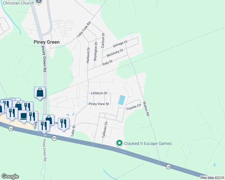 map of restaurants, bars, coffee shops, grocery stores, and more near 1212 12th Street in Piney Green