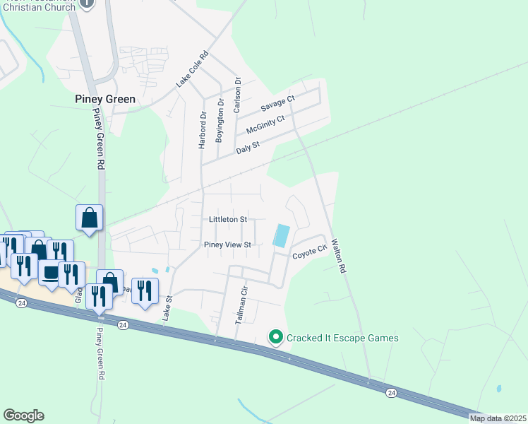 map of restaurants, bars, coffee shops, grocery stores, and more near 144 Littleton Street in Piney Green