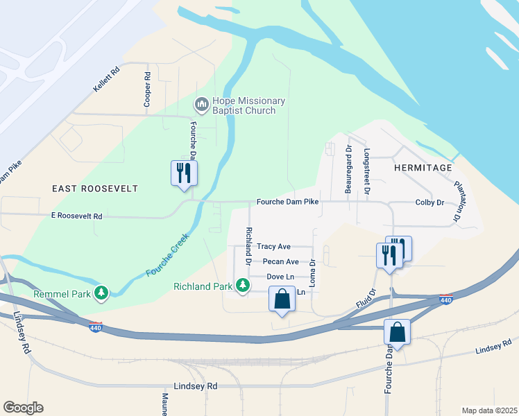 map of restaurants, bars, coffee shops, grocery stores, and more near 6509 Fourche Dam Pike in Little Rock