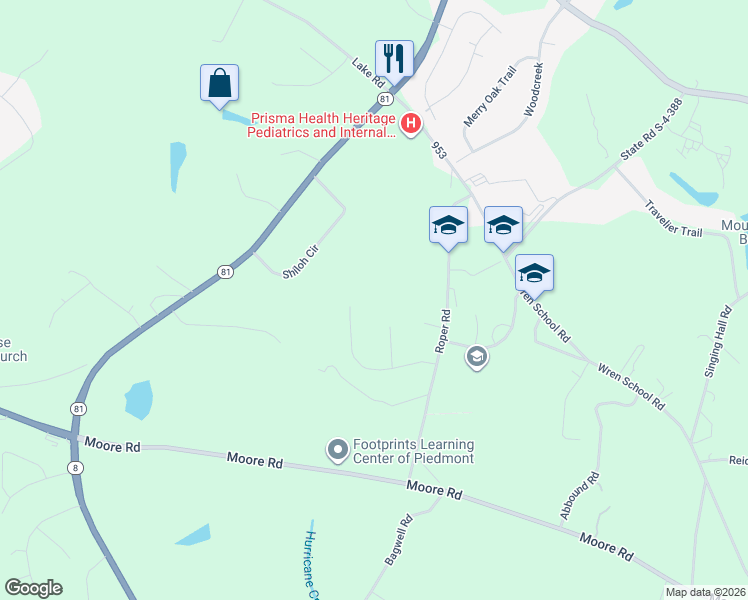 map of restaurants, bars, coffee shops, grocery stores, and more near 311 Roper Road in Piedmont