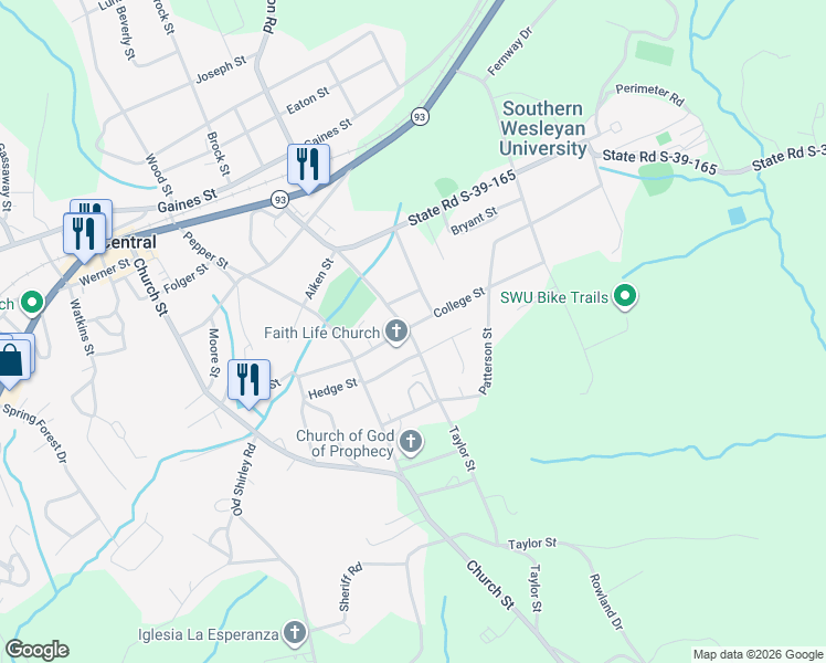 map of restaurants, bars, coffee shops, grocery stores, and more near 307 College Street in Central