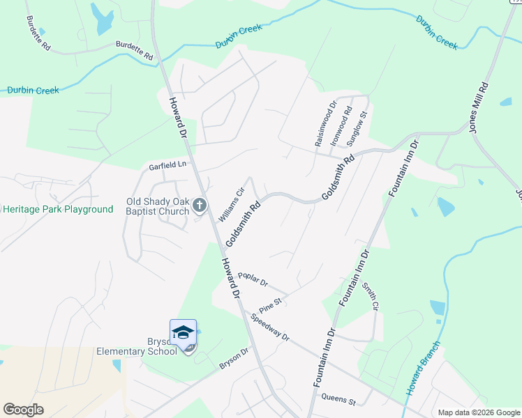 map of restaurants, bars, coffee shops, grocery stores, and more near 451 Goldsmith Road in Simpsonville