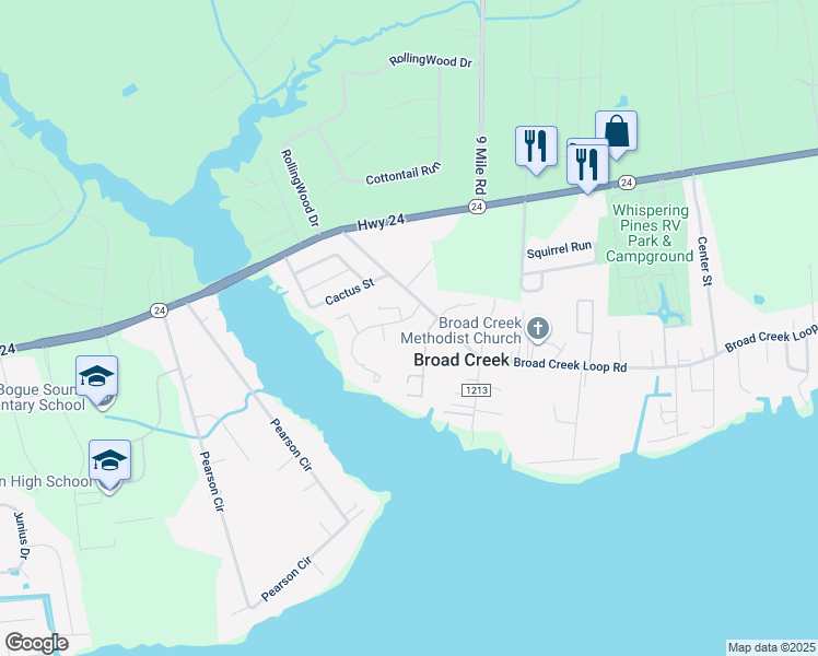 map of restaurants, bars, coffee shops, grocery stores, and more near 109 Pelican Drive in Newport