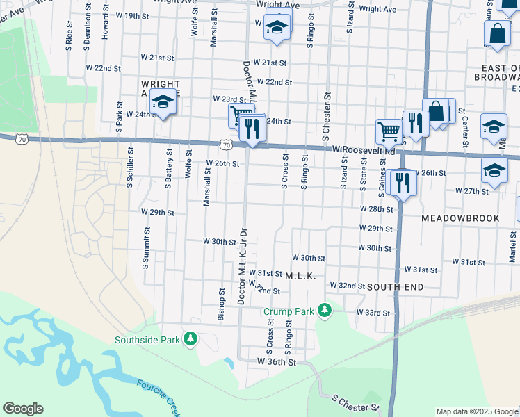 map of restaurants, bars, coffee shops, grocery stores, and more near 1304 West 28th Street in Little Rock
