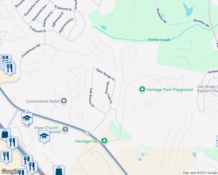 map of restaurants, bars, coffee shops, grocery stores, and more near 130 Morning Tide Drive in Simpsonville