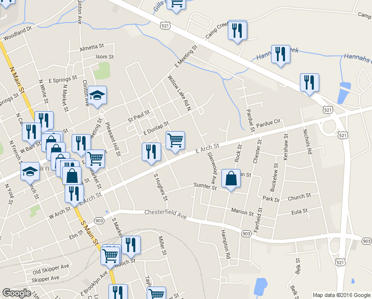 map of restaurants, bars, coffee shops, grocery stores, and more near 704 East Arch Street in Lancaster